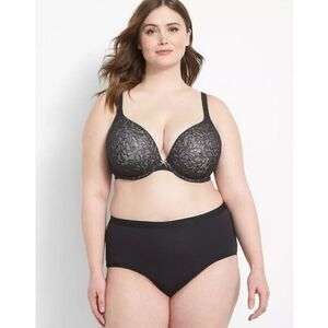 Cacique -436 Cotton Boost Plunge Bra With Lace Black‎ 34F